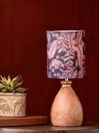 WoodenDomeTableLampBlueLeavesShade