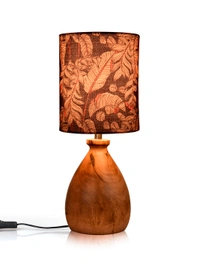 WoodenDomeTableLampBlueLeavesShade