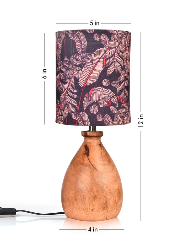 WoodenDomeTableLampBlueLeavesShade