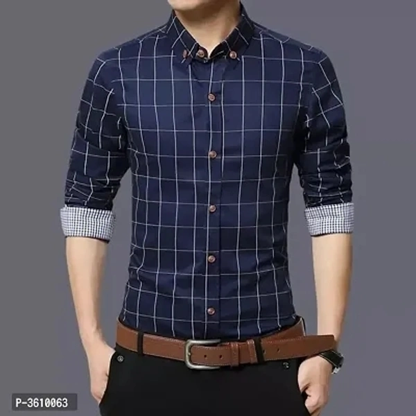 Navy Blue Checked Shirt Slim Fit - Navy Blue, M