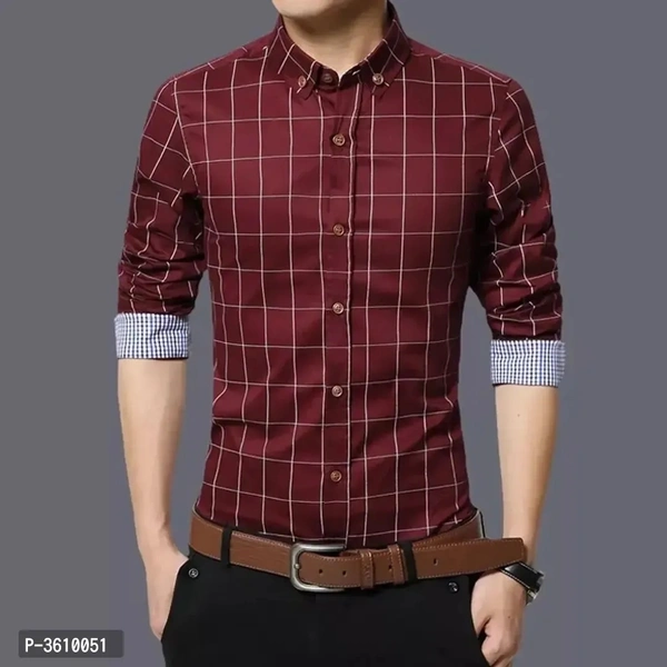 Maroon Colour Checked Shirt Slim Fit - Maroon, XL