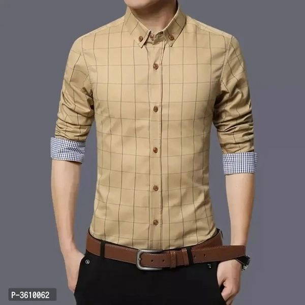 Beige Colour Checked Shirt Slim Fit - Beige, M