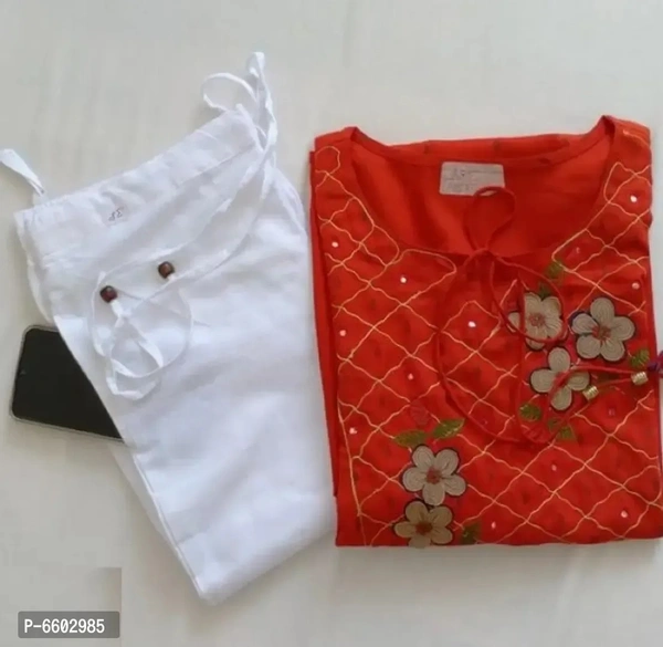 Stylish Embroidered Kurta With Pant Set - M