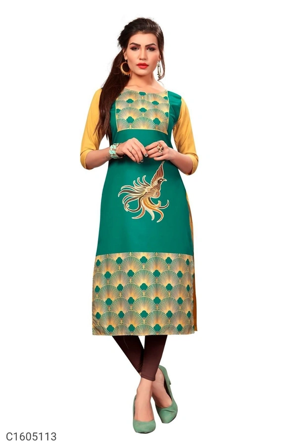 Unique Crepe Digital Printed Kurti - Pine Green, XL