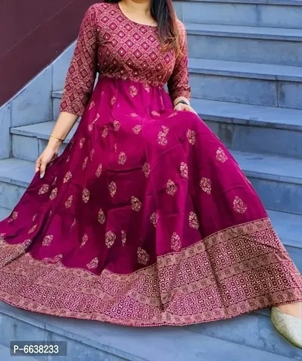 Rayon Foil Printed Gown - 2XL, RED VIOLET
