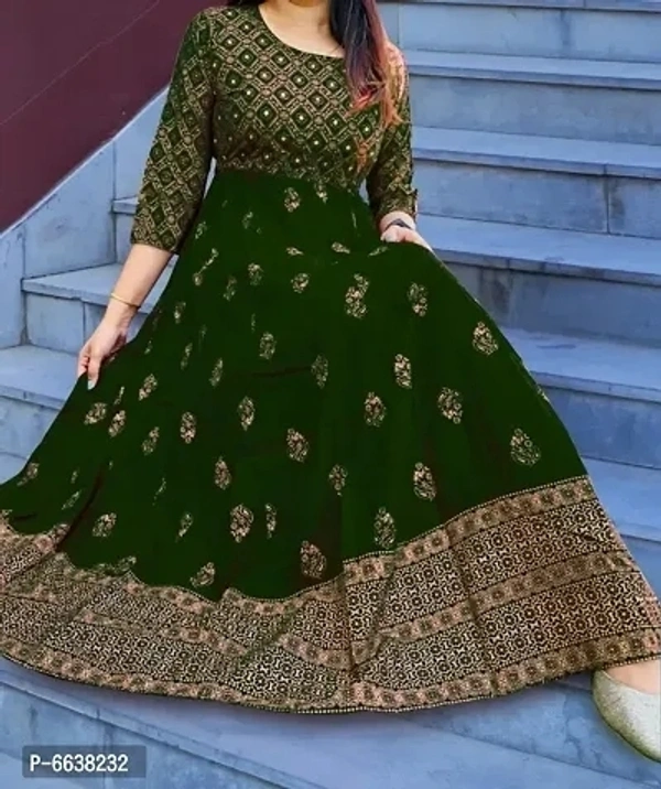 Rayon Foil Printed Gown - 2XL, DARK GREEN