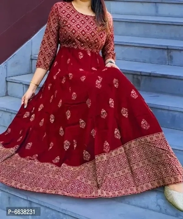 Rayon Foil Printed Gown - XL, DARK SCARLET