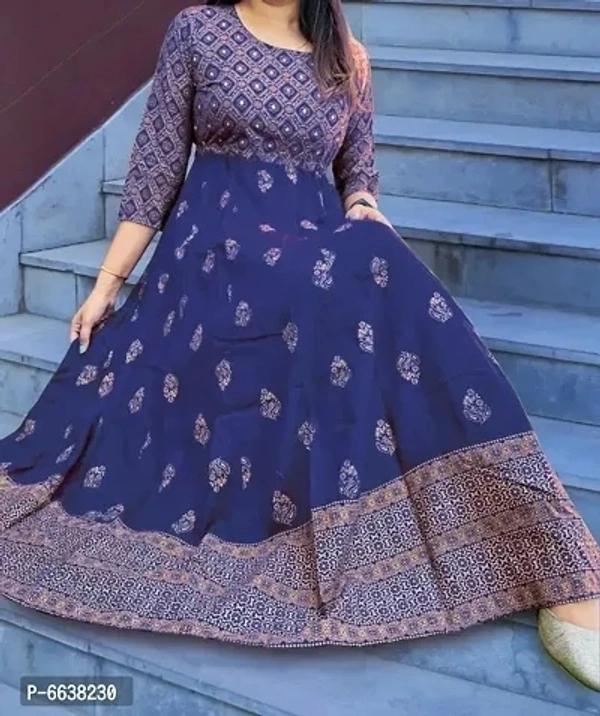 Rayon Foil Printed Gown - XL, Midnight Blue