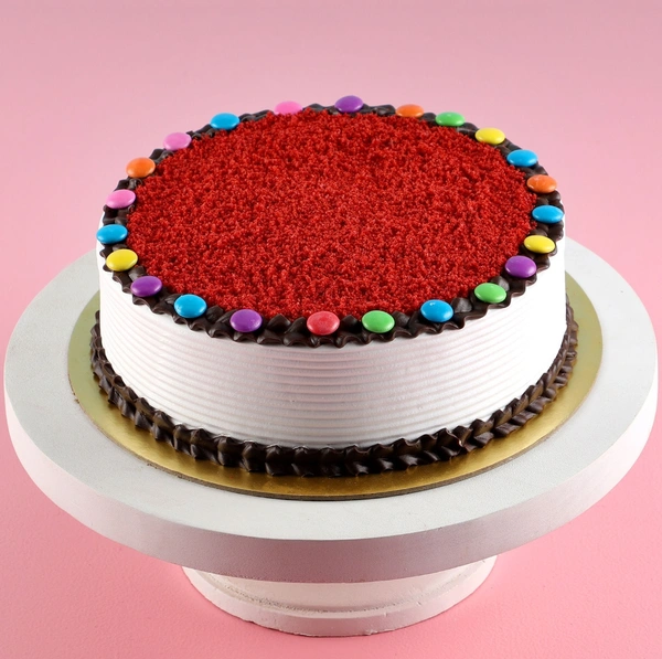 Red Velvet With Gems On Top Cake - 1KG