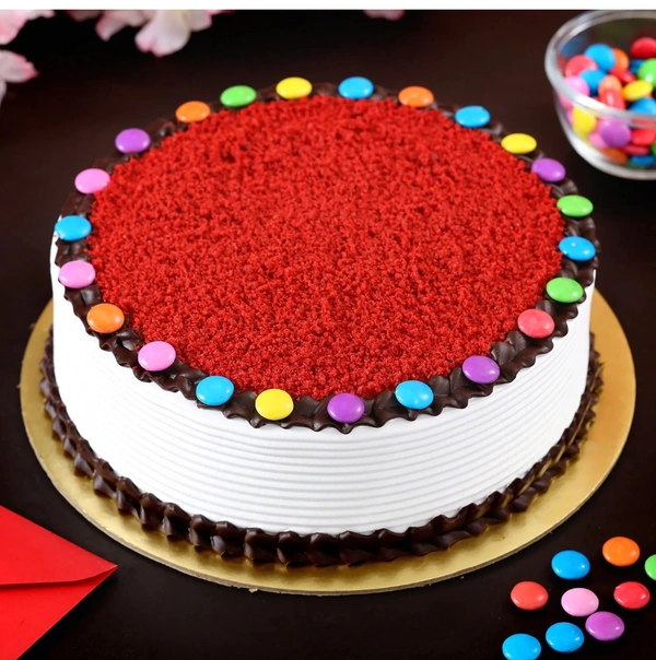 Red Velvet With Gems On Top Cake - 1KG
