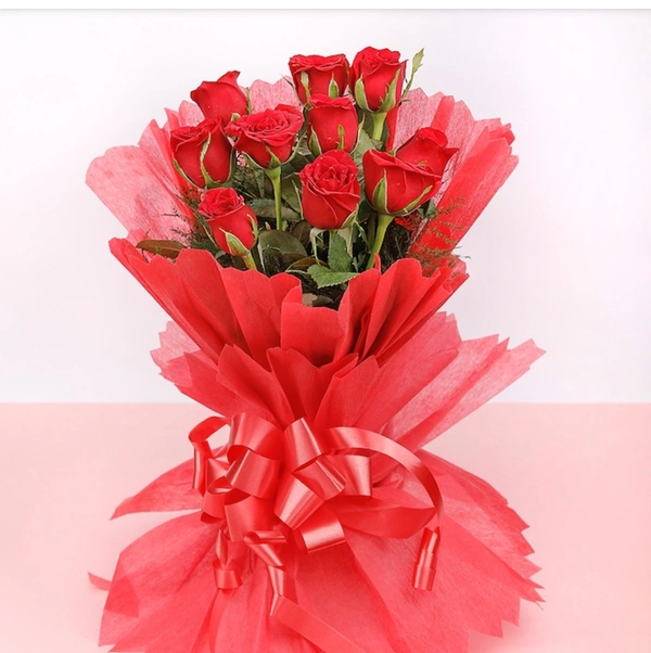 Red Roses In Red Paper Packing