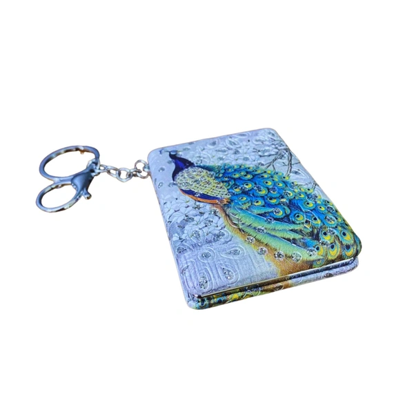 Girl's Favorite Pocket Friendly Cute Foldable Sqaure Mirror With Keychain Attachment ( Random Print )
