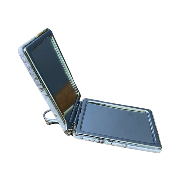 Girl's Favorite Pocket Friendly Cute Foldable Sqaure Mirror With Keychain Attachment ( Random Print )