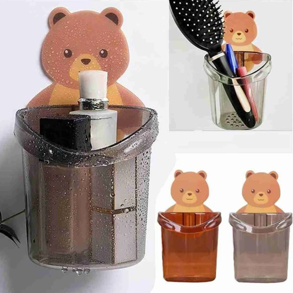 Cute Teddy Bear Wall Sticky Toothbrush Holder 