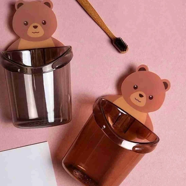 Cute Teddy Bear Wall Sticky Toothbrush Holder 