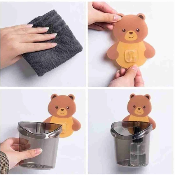 Cute Teddy Bear Wall Sticky Toothbrush Holder 