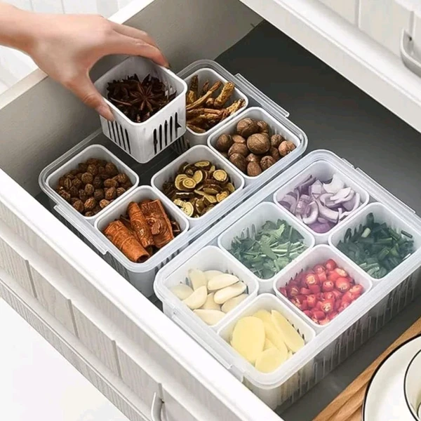 Premium 6 Grid Fridge Storage Container With Lid