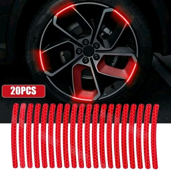 Reflective Tyre Stickers For Car And Bike (RED 20Pcs)