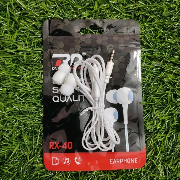 RD RX-40 Earphone With Mic Support And Extra Wire Safety Coating (White)