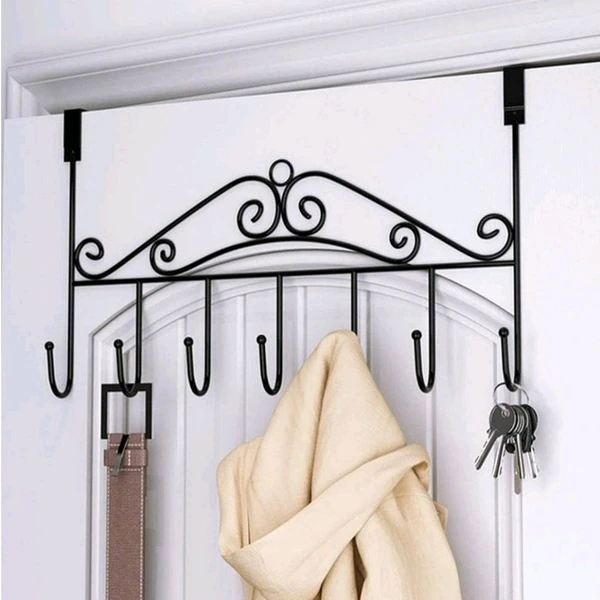 Multipurpose Over The Door Metal Hanger With 7 Hooks For Easy Hangings