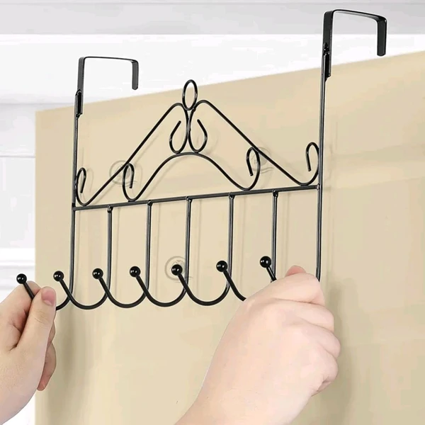 Multipurpose Over The Door Metal Hanger With 7 Hooks For Easy Hangings