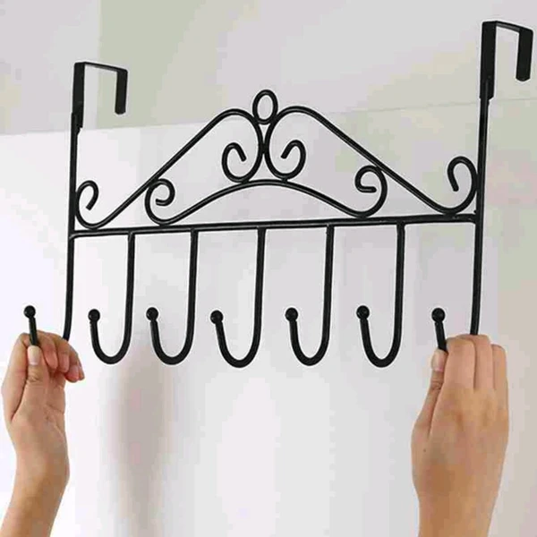 Multipurpose Over The Door Metal Hanger With 7 Hooks For Easy Hangings