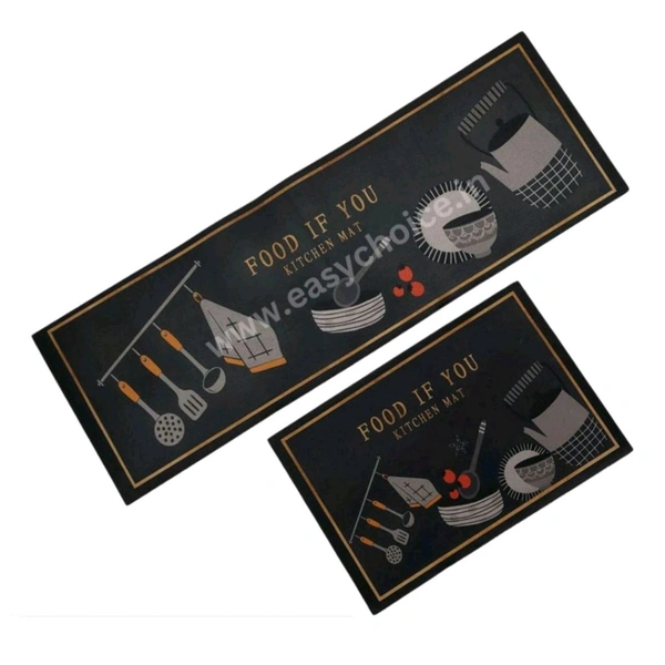 2 in 1 Premium Luxury Deisgned L Shaped Kitchen Mat Set (Random Designs)