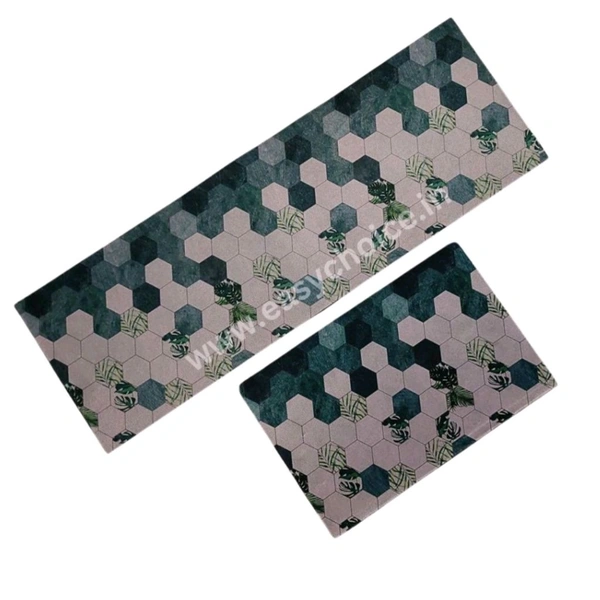 2 in 1 Premium Luxury Deisgned L Shaped Kitchen Mat Set (Random Designs)