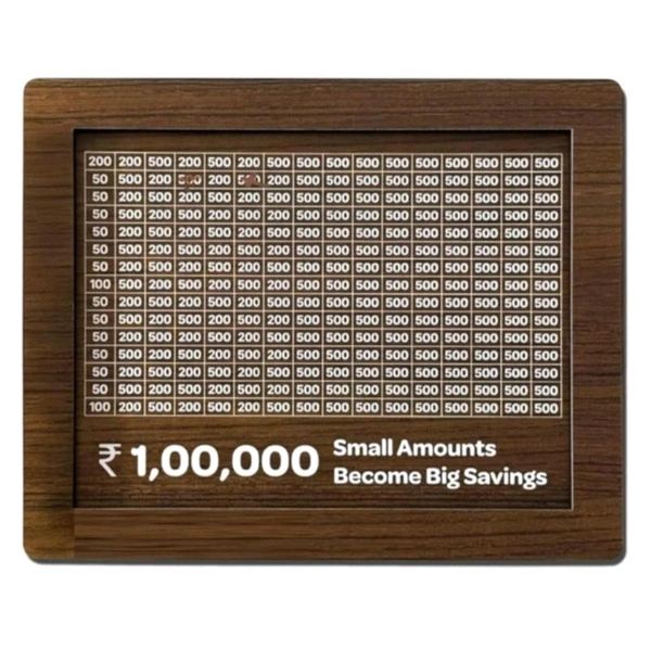 High Quality Wooden 1 Lakh Money Saving Motivational Piggy Bank With Detailed Cutting Prints