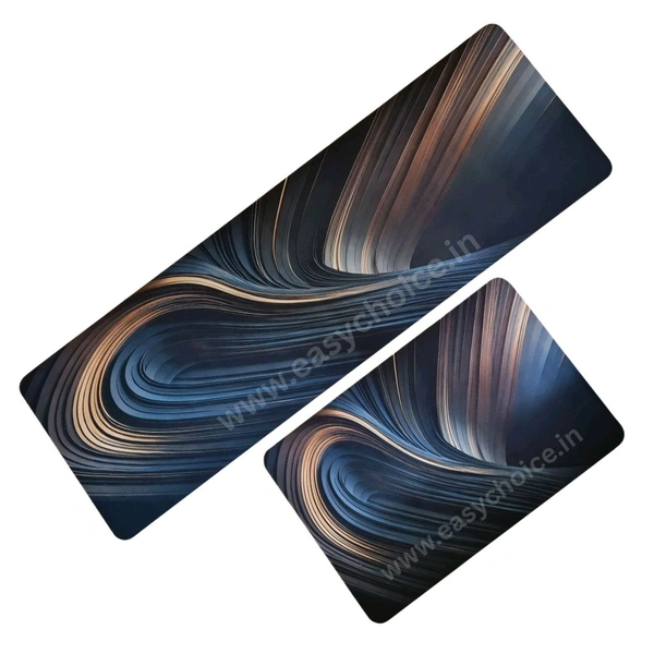 2 in 1 Premium Water Absorbing Long Wave  Designed Kitchen Mat Set