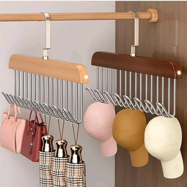 Multifunctional Trending Space Saving Wooden Hanger With 8 Metal Hooks For Easy Hanging 