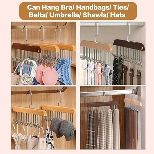 Multifunctional Trending Space Saving Wooden Hanger With 8 Metal Hooks For Easy Hanging 