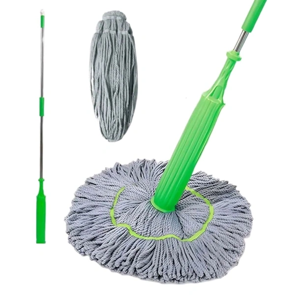 Trending 360° Green Rotatable Adjustable Twist Mop With Wide Water Absorbing Microfiber Wet And Dry Brush