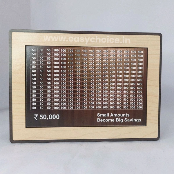 Big Sized High Quality Wooden 50K Money Saving Motivational Piggy Bank With Back Side Photo Frame Option