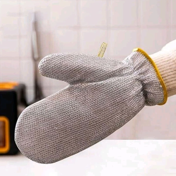 High Quality Double Layered Steel Wire Scrubber Gloves For Multipurpose Kitchen Sink, Vessels And Tiles Cleaning (Single Piece)