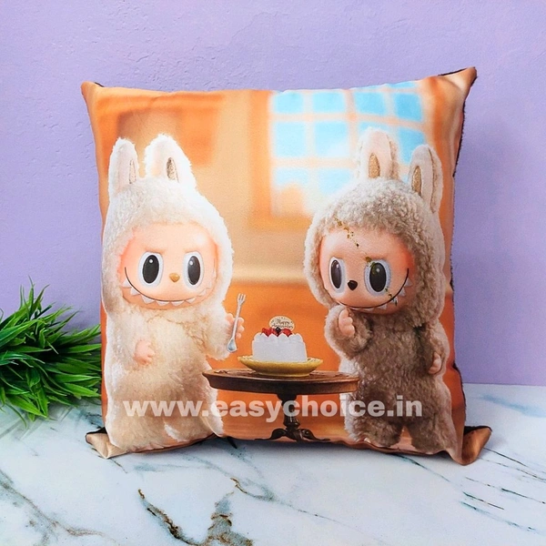 Super Cute Treding Lovely Couple Happy Anniversary Cake Cutting Labubu Square Pillow (30×30cms) EC991