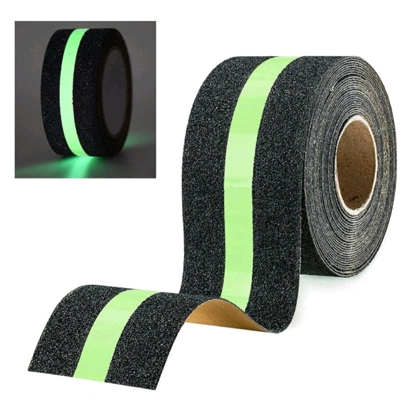 Premium Self Adhesive Anti Slip Grip Tape With Night Green Super Glow Stripes For Safety Walk (5metres) 