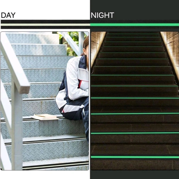 Premium Self Adhesive Anti Slip Grip Tape With Night Green Super Glow Stripes For Safety Walk (5metres) 