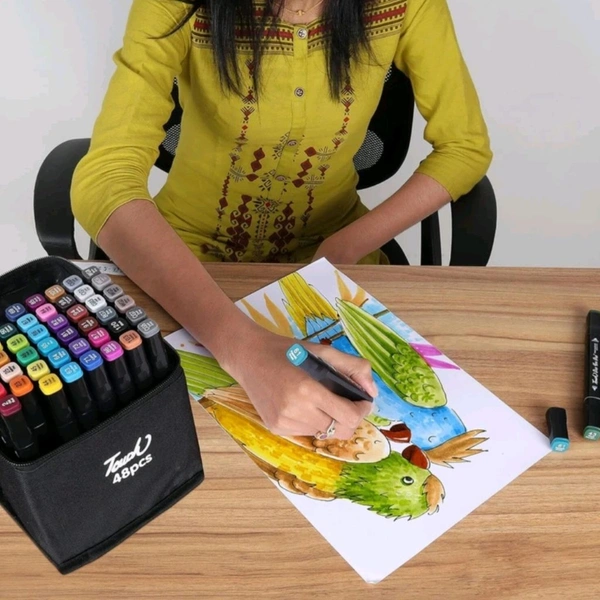 Premium 48 In 1 Dual Tip Smooth Multicolor Art, Drawing, Sketching Markers With Carrying Case (48 Colors)