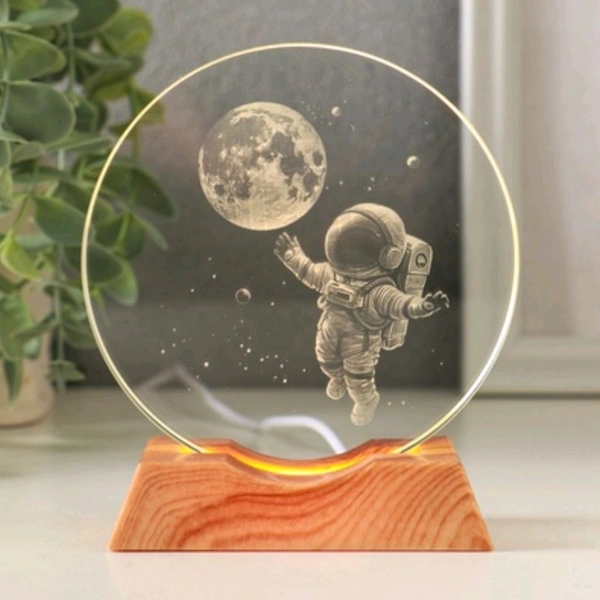 (Medium Size) Trending 3D Crystal Circular Glass Real Effect Night Lamp And Best Gift (Multi Designs) EC1028