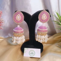 Pearl Fall  Jhumka  - Pink Lace
