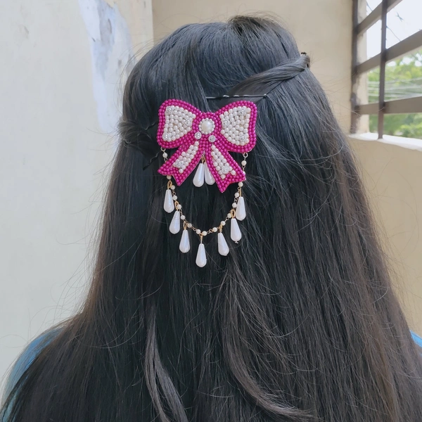 Bow Hair Pin - Pink Flamingo