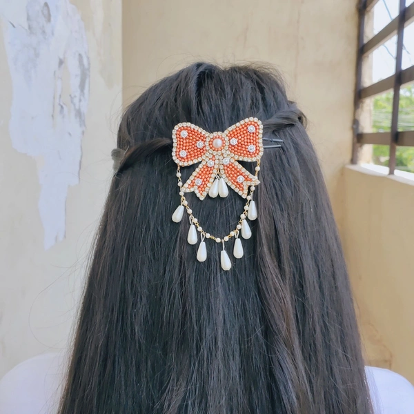 Bow Hair Pin - Web Orange