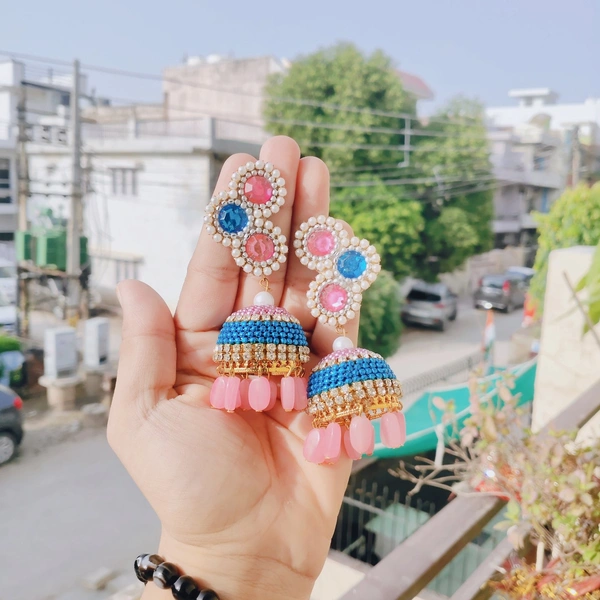 Half Flower Jhumka  - Pink Lace