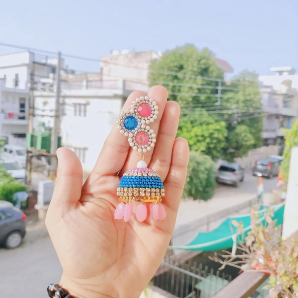 Half Flower Jhumka  - Pink Lace