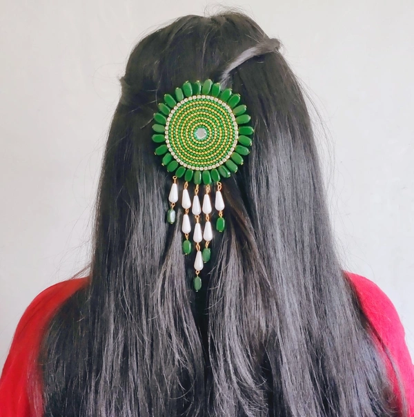 Mandala Hair Pin - Dark green, Large