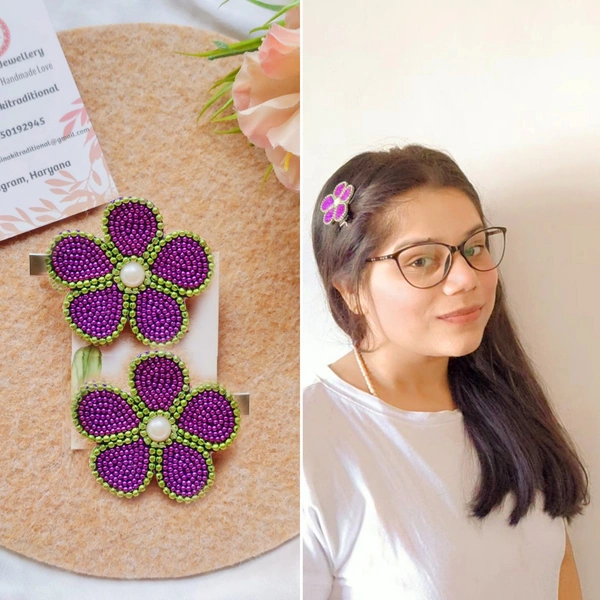 Floral Hair Clips - Purple