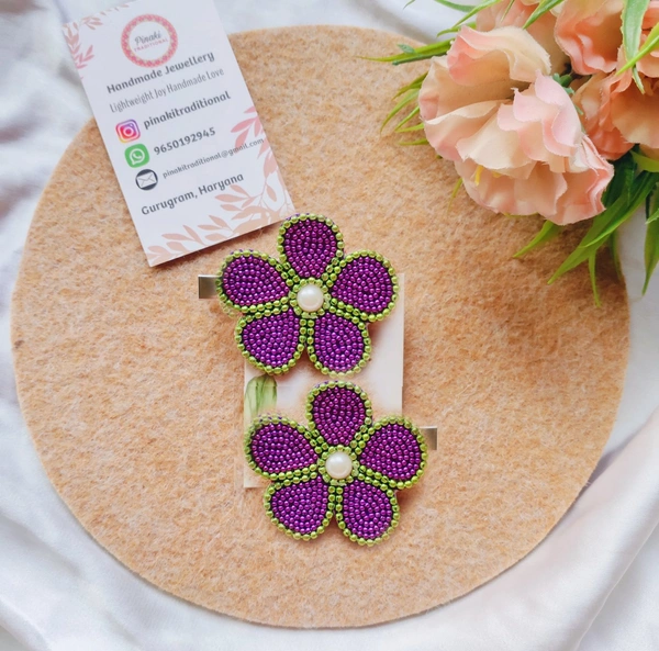 Floral Hair Clips - Purple