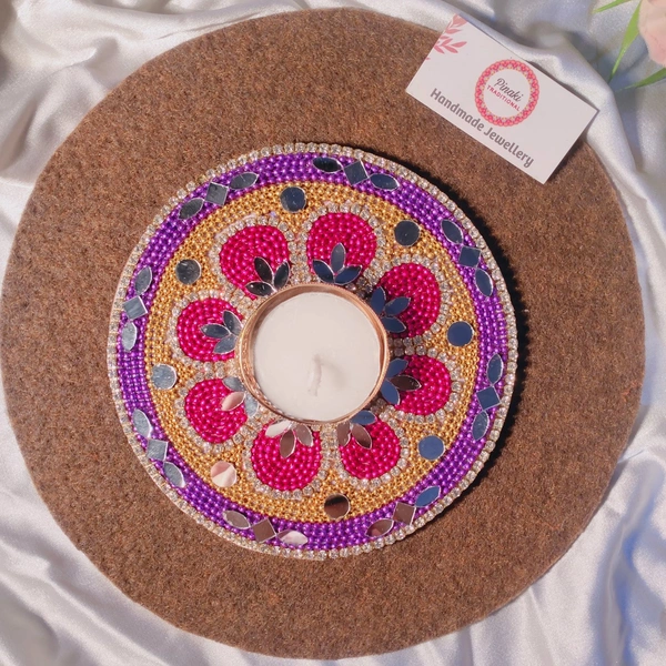 Mandala Tealight Holder 1 - Purple, 5 Inch