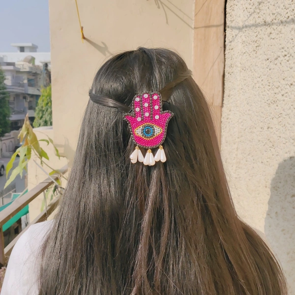 Hamsa Evil Eye Hair Pin - Pink